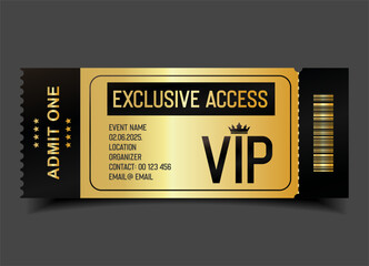 Concert, party or festival gold VIP full pass design template admit design template