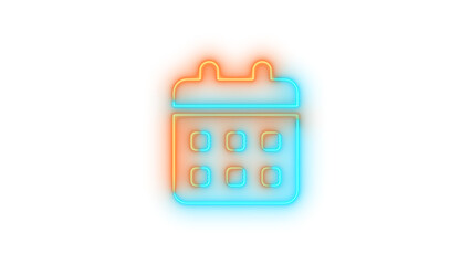 Neon calendar days icon brown cyan color glowing with transparent background