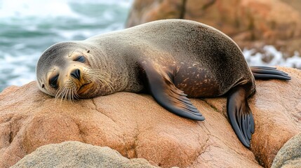 Fototapeta premium Serene Seal Resting on Coastal Rock