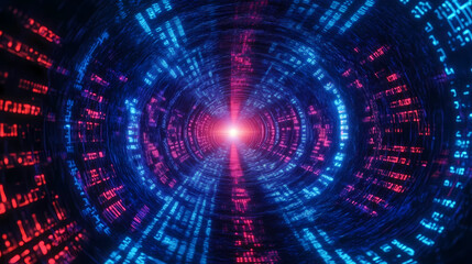 Fototapeta premium Abstract Blue and Red Rotating Digital Tunnel