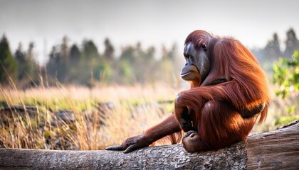 Lone Orangutan Sits Tree
