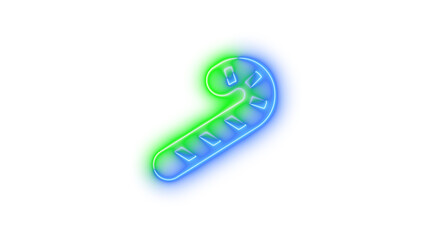 Neon candy cane symbol icon blue green color glowing with transparent background