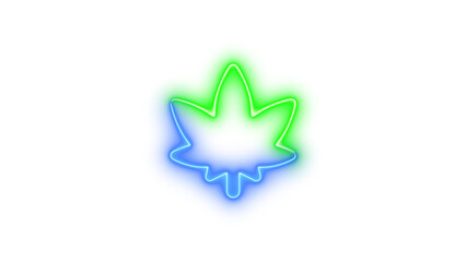 Neon cannabis symbol icon blue green color glowing with transparent background