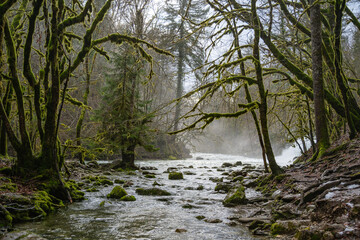 Scenic View of Nant d'Aillon and Pissieu Falls (Cascade du Pissieu) from the Hiking Trail, France