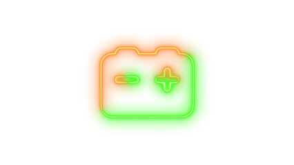  Neon car battery symbol icon brown green color glowing with transparent background