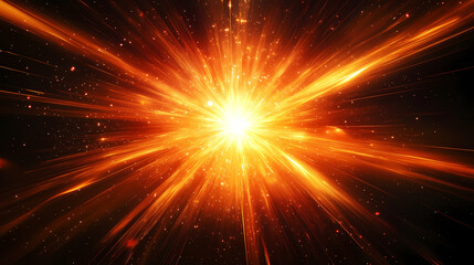 Obraz premium A bright orange light bursts from the center, spreading outward in a starburst pattern against a black background. Celestial Black. Illustration
