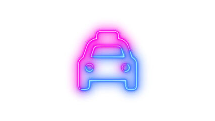 Neon car icon blue pink color glowing with transparent background