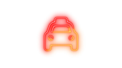 Neon car icon brown red color glowing with transparent background