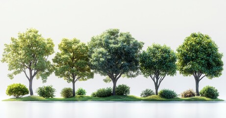 Green trees are isolated on a transparent background to facilitate easy design picking