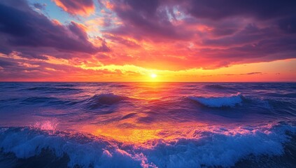 Dramatic sunset over a restless sea