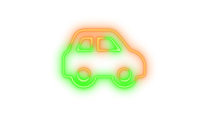 Neon car side icon brown green color glowing with transparent background