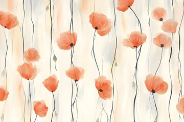 Obraz premium Elegant Watercolor Painting of Flowing Orange Poppies on Cream Background