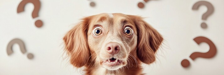 Confused dog with question marks.  Adorable.