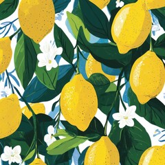 Ilustración de limones con hojas y flores
