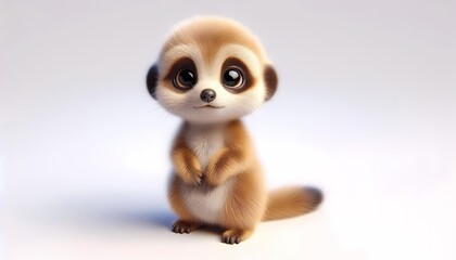 Obraz premium Cute 3D-rendered baby meerkat with soft sandy-brown fur and big eyes.