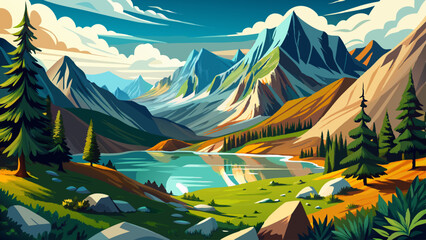 Beautiful mountain landscape in Neouvielle national nature reserve, Lac de Bastan inferieur, French Pyrenees.