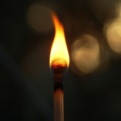 Burning matchstick glowing intensely dark background