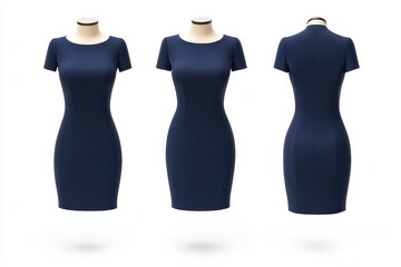 Elegant navy blue office pencil dress showcased on a mannequin