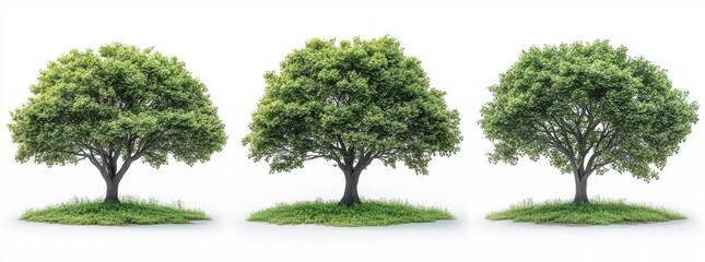 Obraz premium The jungle rain forest is represented by a set of 3D rendered PNG images of tree shapes cutouts