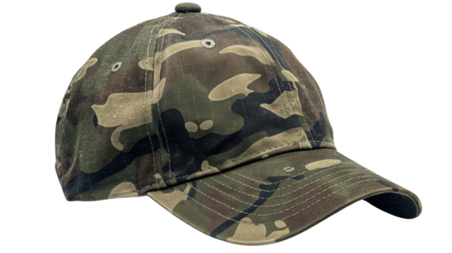 Camouflage pattern baseball cap isolated on transparent background