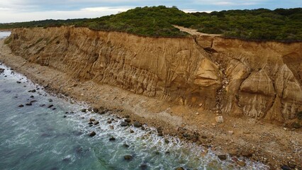 Sand Cliffs Bluffs at the beach in Montauk Point, Long Island, New York