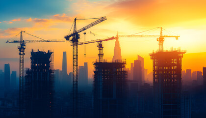 Detailed images of construction work and commercial real estate development providing a business background