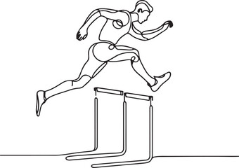 Line Art of Hurdle Runner – Vector Illustration