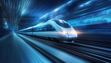 Fototapeta premium High-speed train in futuristic tunnel.