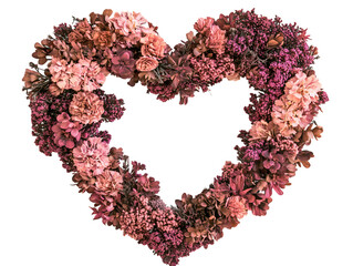 Fototapeta premium Pink and Mauve Flower Heart Wreath on Transparent Background, PNG