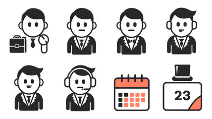 Businessmen in various poses and activities.