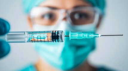 Reflection of a veterinarian in the glass of a syringe, conceptual artistic shot