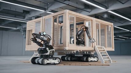 Autonomous construction robots building a tiny house