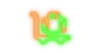 Neon cart flatbed suitcase symbol icon brown green color glowing with transparent background