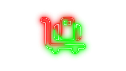 Fototapeta premium Neon cart flatbed suitcase symbol icon green red color glowing with transparent background