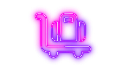 Neon cart flatbed suitcase symbol icon pink purple color glowing with transparent background