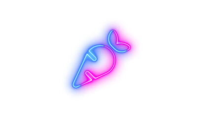 Neon carrot symbol icon blue pink color glowing with transparent background