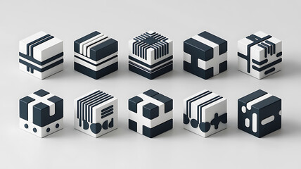 Abstract monochrome cubes geometric shapes minimalist design