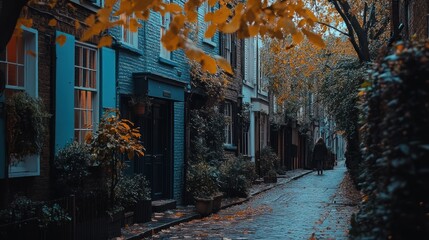 Fototapeta premium Autumnal Alleyway: A Serene London Lane