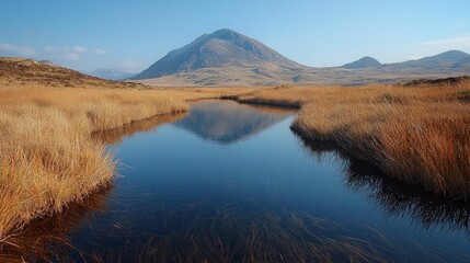 Serene mountain lake reflects autumnal peak.