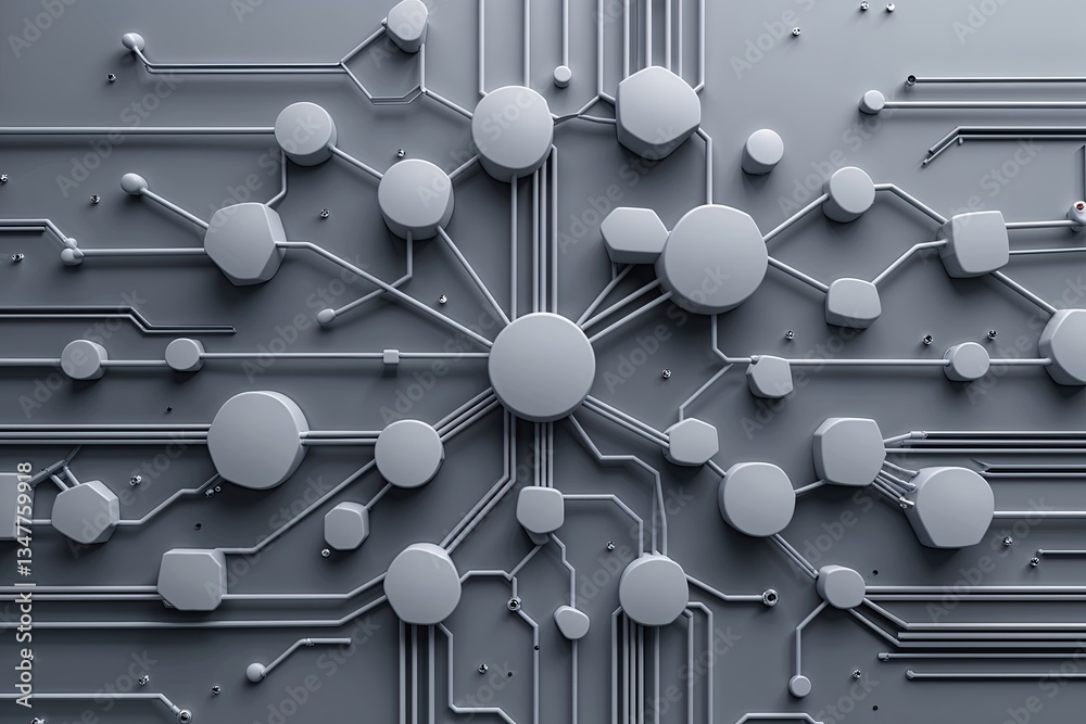 Poster 3d network connection pattern abstract grey background with technology elements