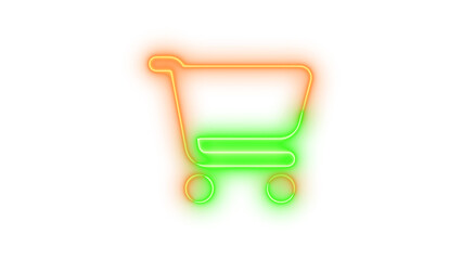 Neon cart shopping icon brown green color glowing with transparent background