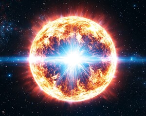 Obraz premium Solar flare explodes in deep space, energy background
