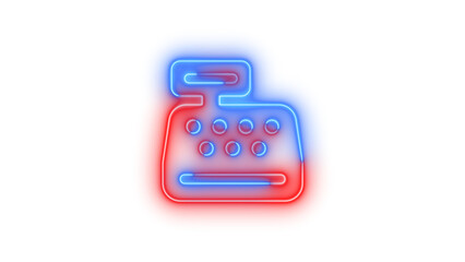 Neon cash register icon blue red color glowing with transparent background