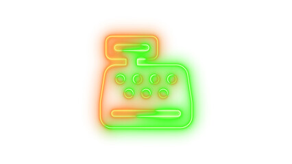 Neon cash register icon brown green color glowing with transparent background
