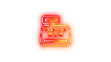 Neon cash register icon brown red color glowing with transparent background
