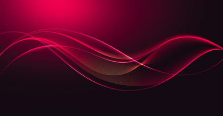 Radiant Pink Waves in a Fluid Symphony. A Captivating Digital Artwork Featuring Glowing Lines and Smooth Curves on a Deep Maroon Background