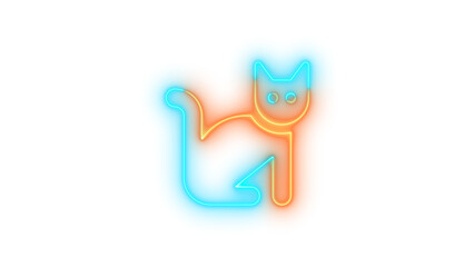 Neon cat symbol icon brown cyan color glowing with transparent background