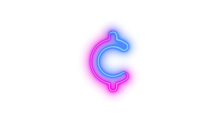 Neon cent sign symbol icon blue pink color glowing with transparent background