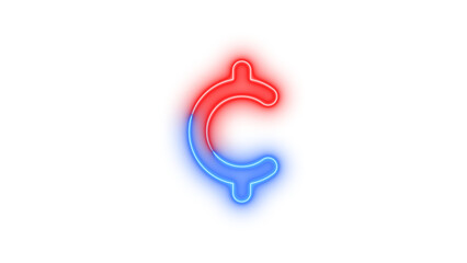 Neon cent sign symbol icon blue red color glowing with transparent background