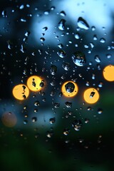 Raindrops on window at night
